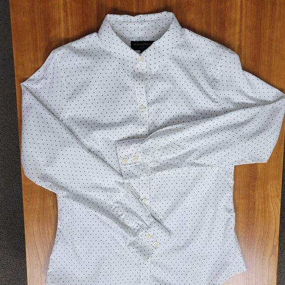 Banana Republic White Navy Dotted Long-Sleeve Tailored Button Down Shirt - 12 - Picture 4 of 7